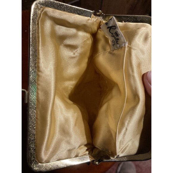 VINTAGE GOLD & BROWN LA REGALE  HAND BEADED PURSE MADE IN HONG KONG WITH FRINGE - Picture 12 of 13